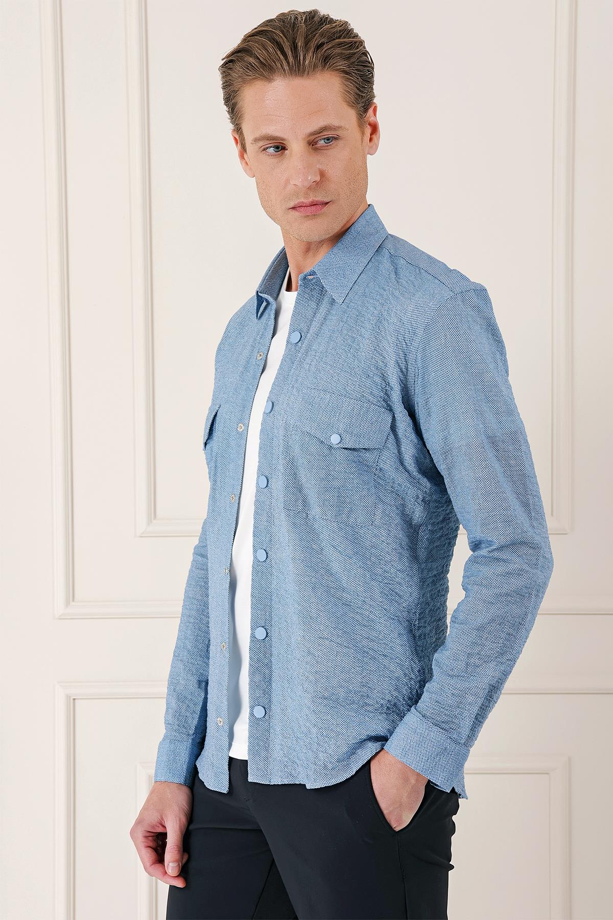 G 1569 Slim Fit Mavi Klasik Gömlek_2
