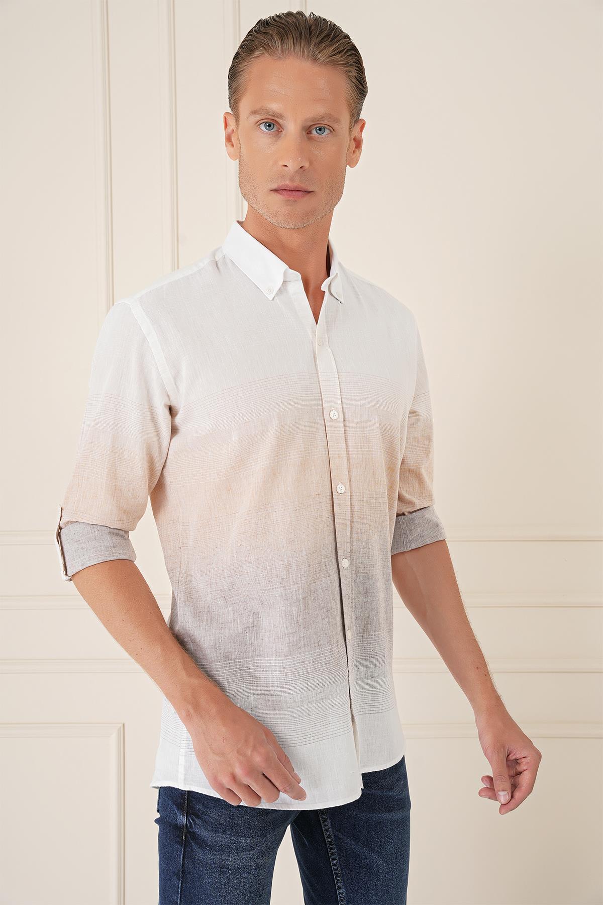 G 1572 Slim Fit Bej Klasik Gömlek_3