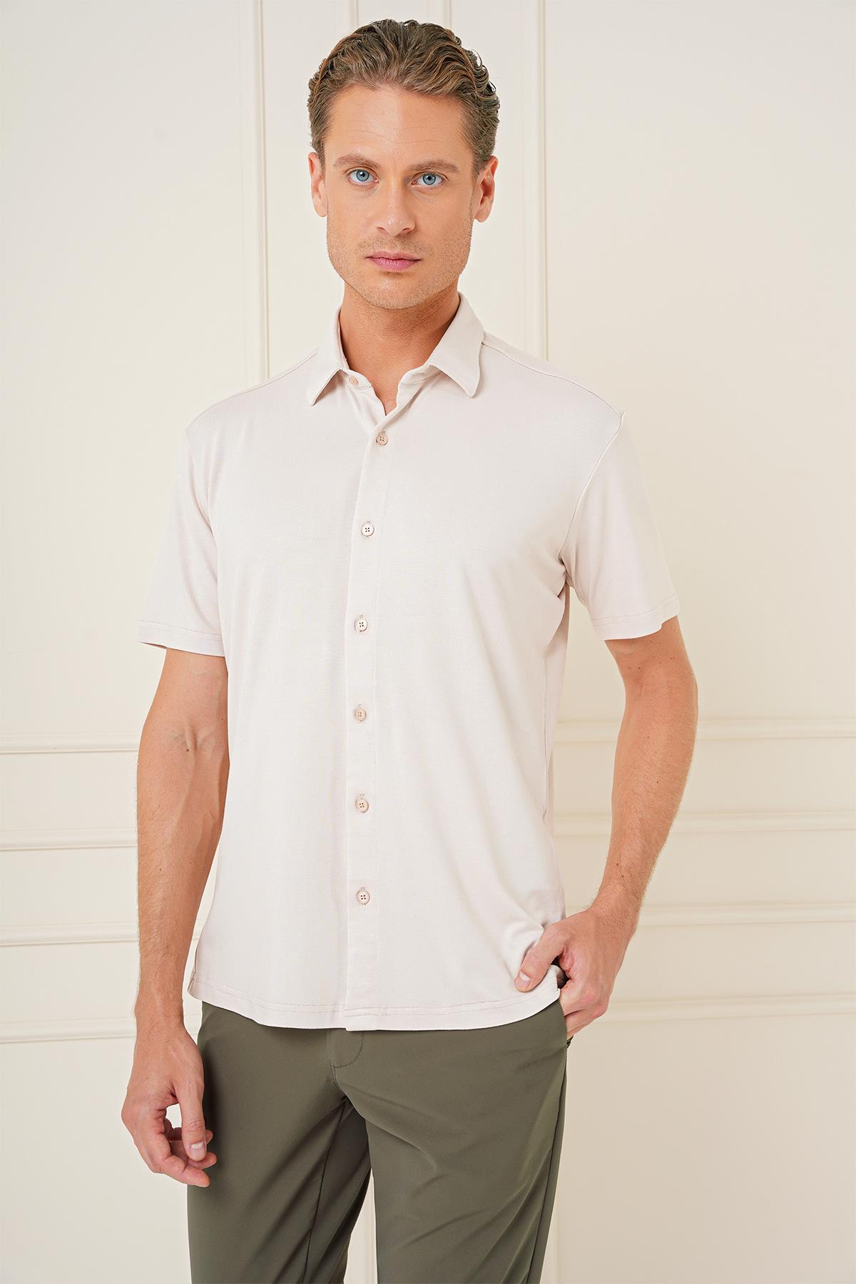 G 1573 Slim Fit Bej Klasik Gömlek_2