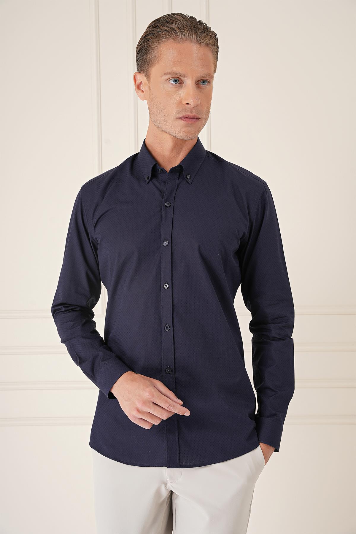 GK 726 Slim Fit Lacivert Klasik Gömlek_1