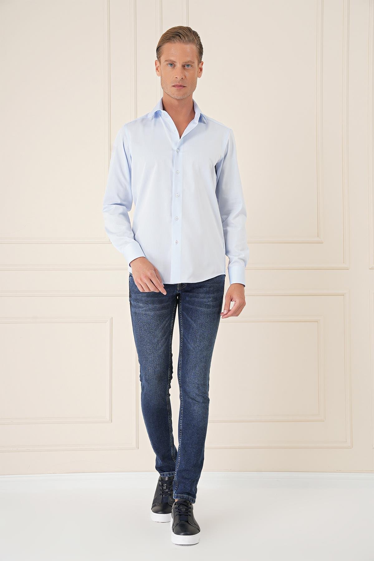 GK 735 Slim Fit Mavi Klasik Gömlek