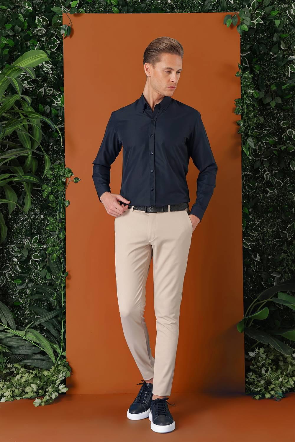 P 1147 Slim Fit Bej Klasik Pantolon_1
