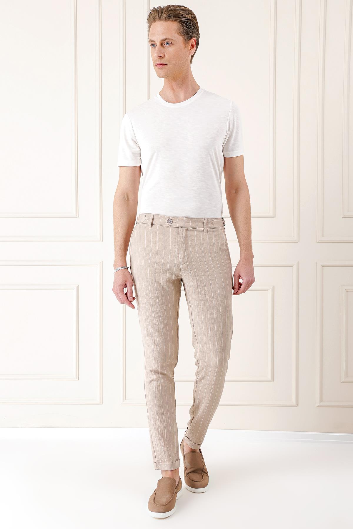P 1151 Slim Fit Bej Klasik Pantolon