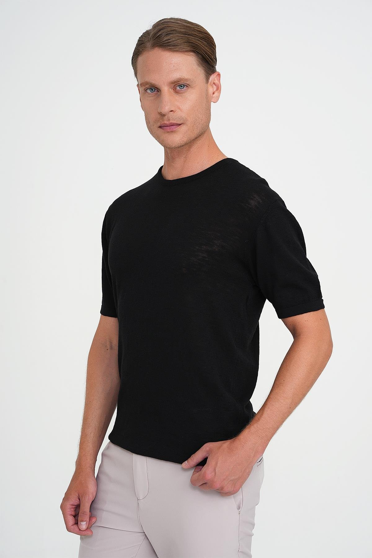 Comfort Fit Bisiklet Yaka Kısa Kol Spor Siyah Triko Tr 881_4