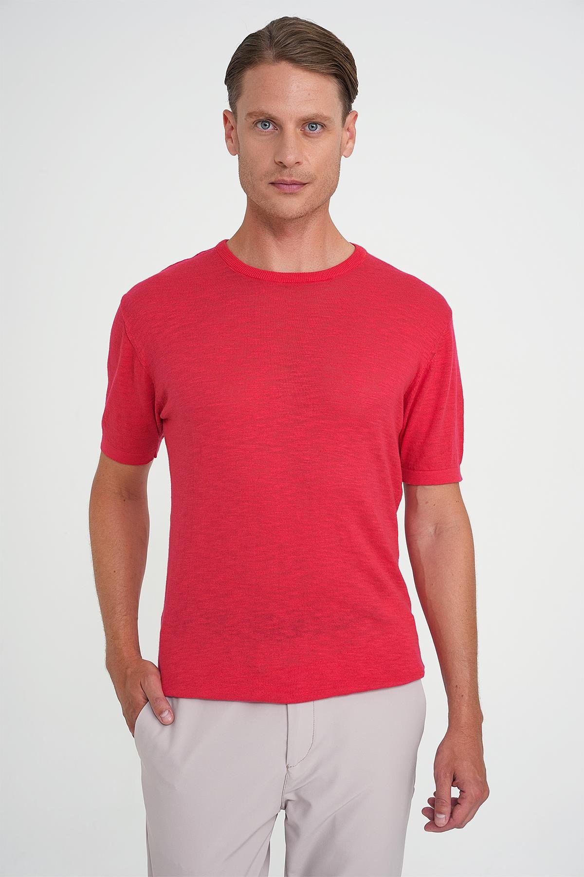 Comfort Fit Bisiklet Yaka Kısa Kol Spor Mercan Triko Tr 881_3