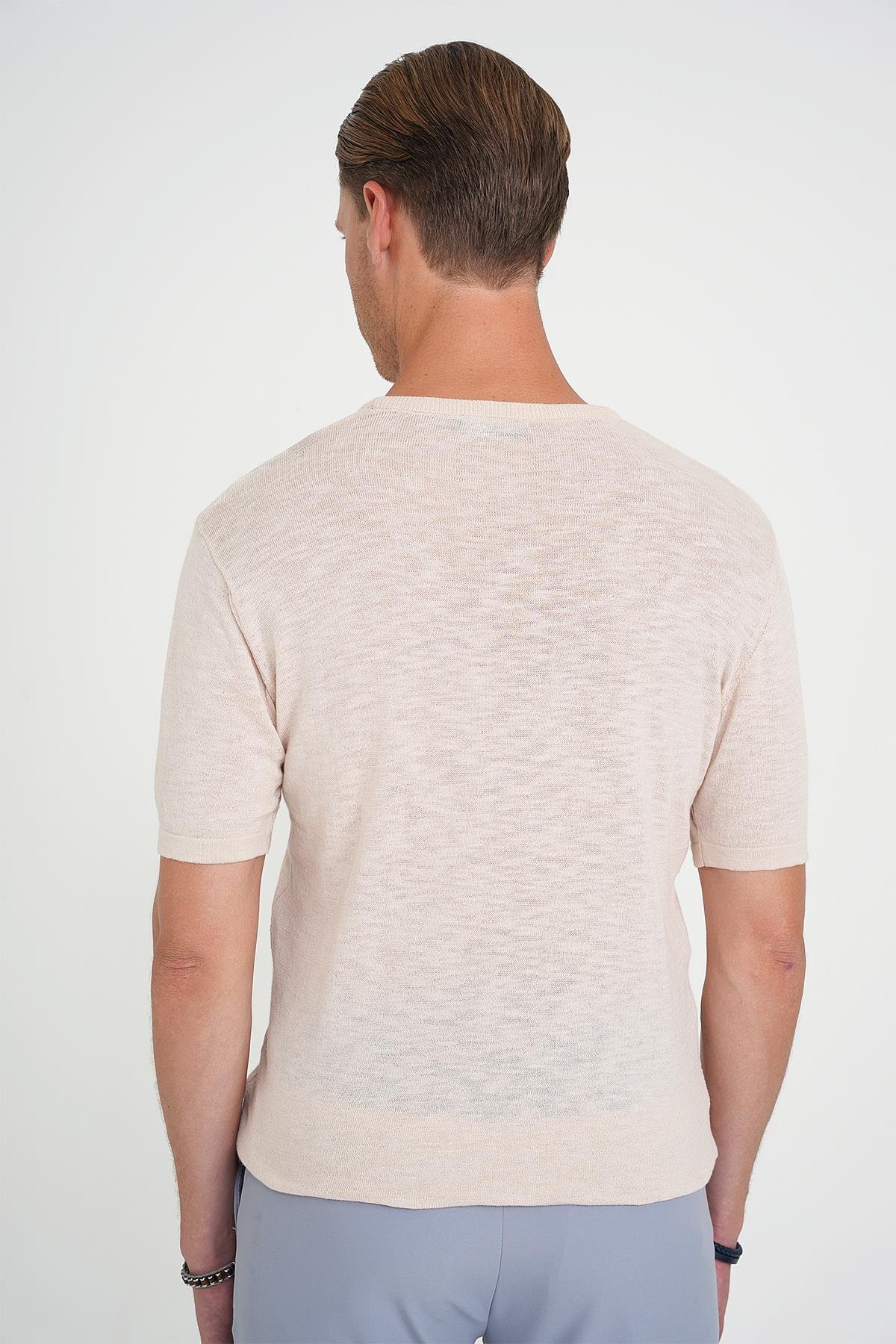 Comfort Fit Bisiklet Yaka Kısa Kol Spor Bej Triko Tr 881_3