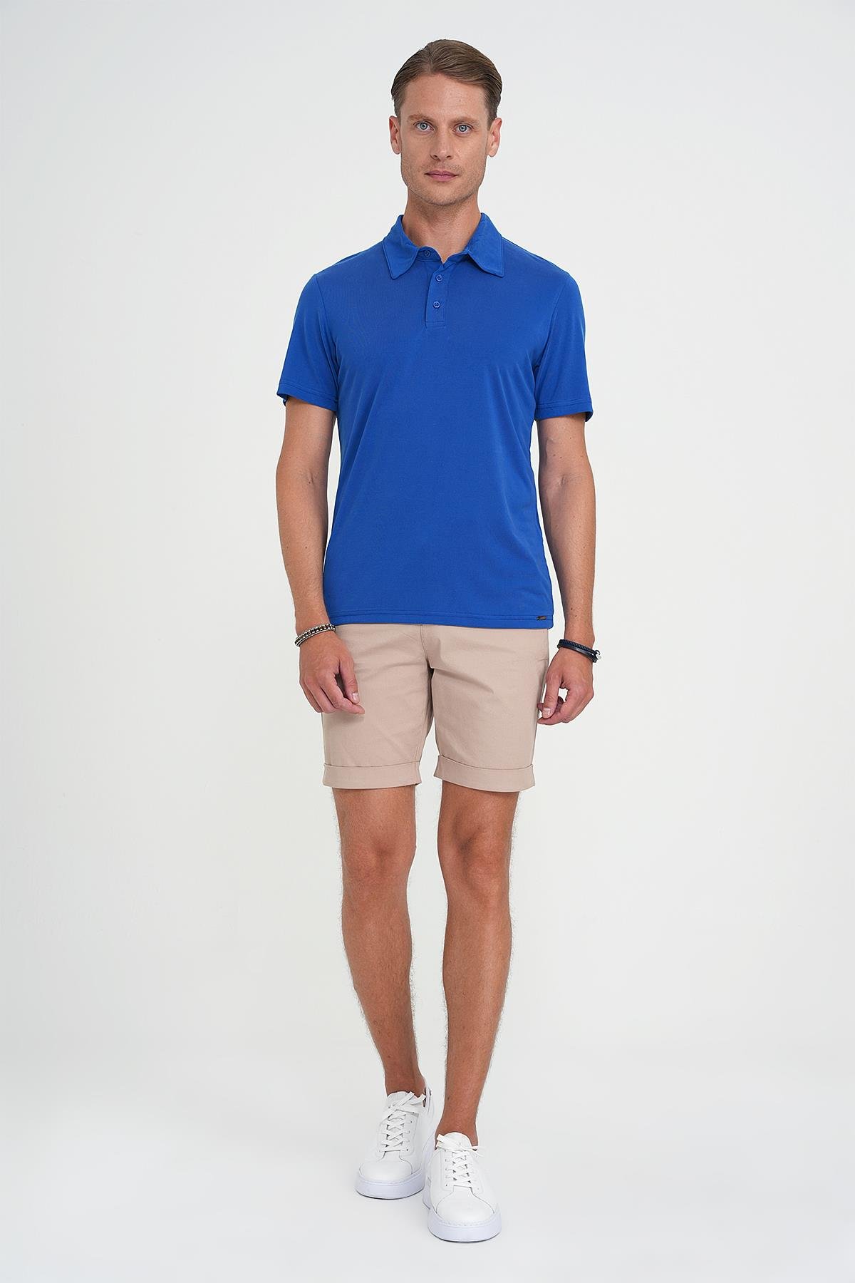 Ts 903 Comfort Fit Polo Yaka Modal Karışım Kısa Kol Casual Koyu Mavi Tişört