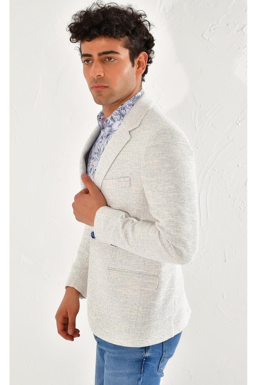C 561 Slim Fit Beyaz-Mavi Klasik Ceket