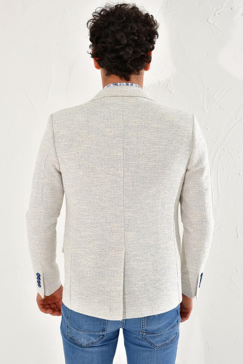 C 561 Slim Fit Beyaz-Mavi Klasik Ceket