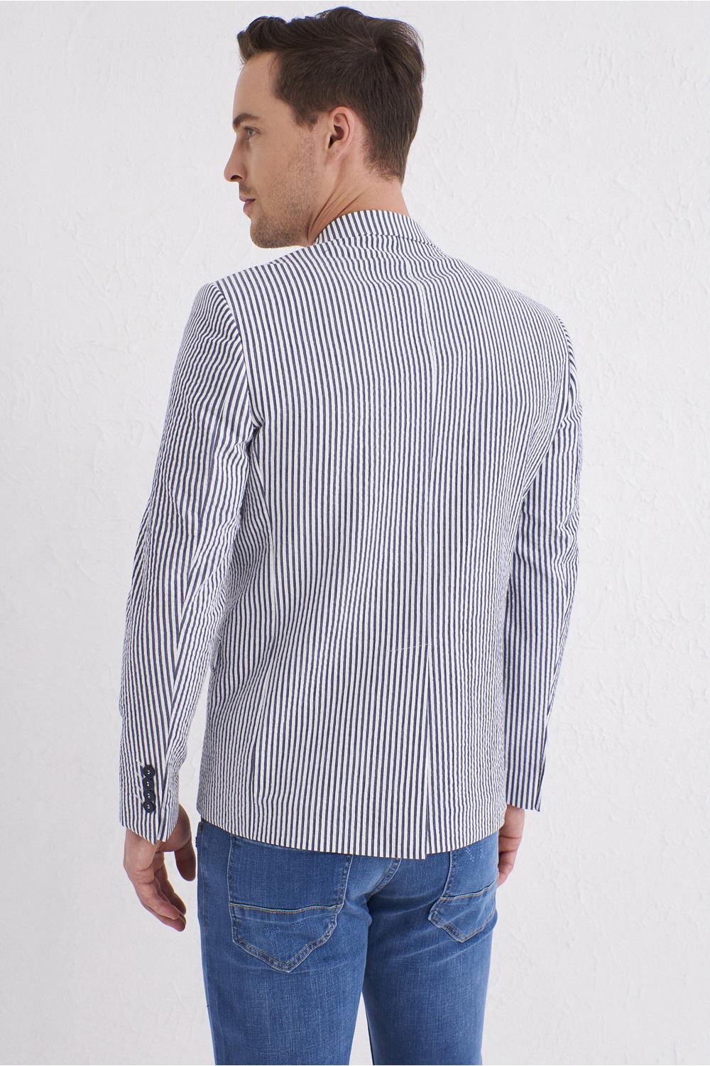 C 566 Slim Fit Lacivert-Beyaz Spor Ceket