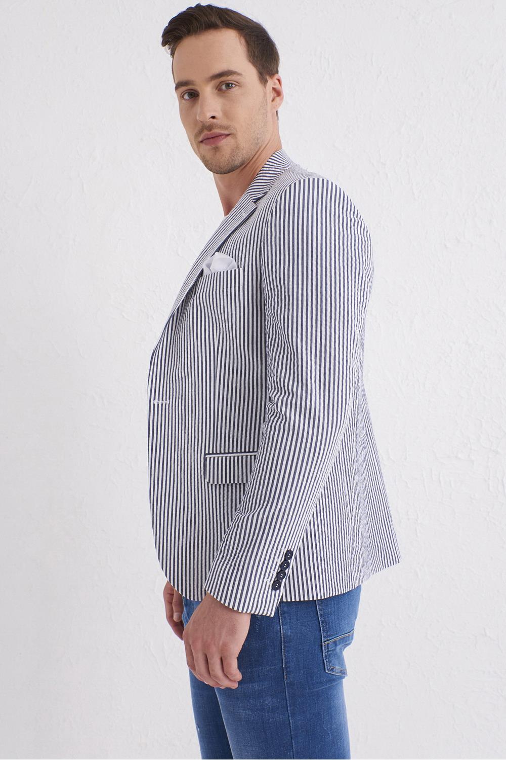 C 566 Slim Fit Lacivert-Beyaz Spor Ceket