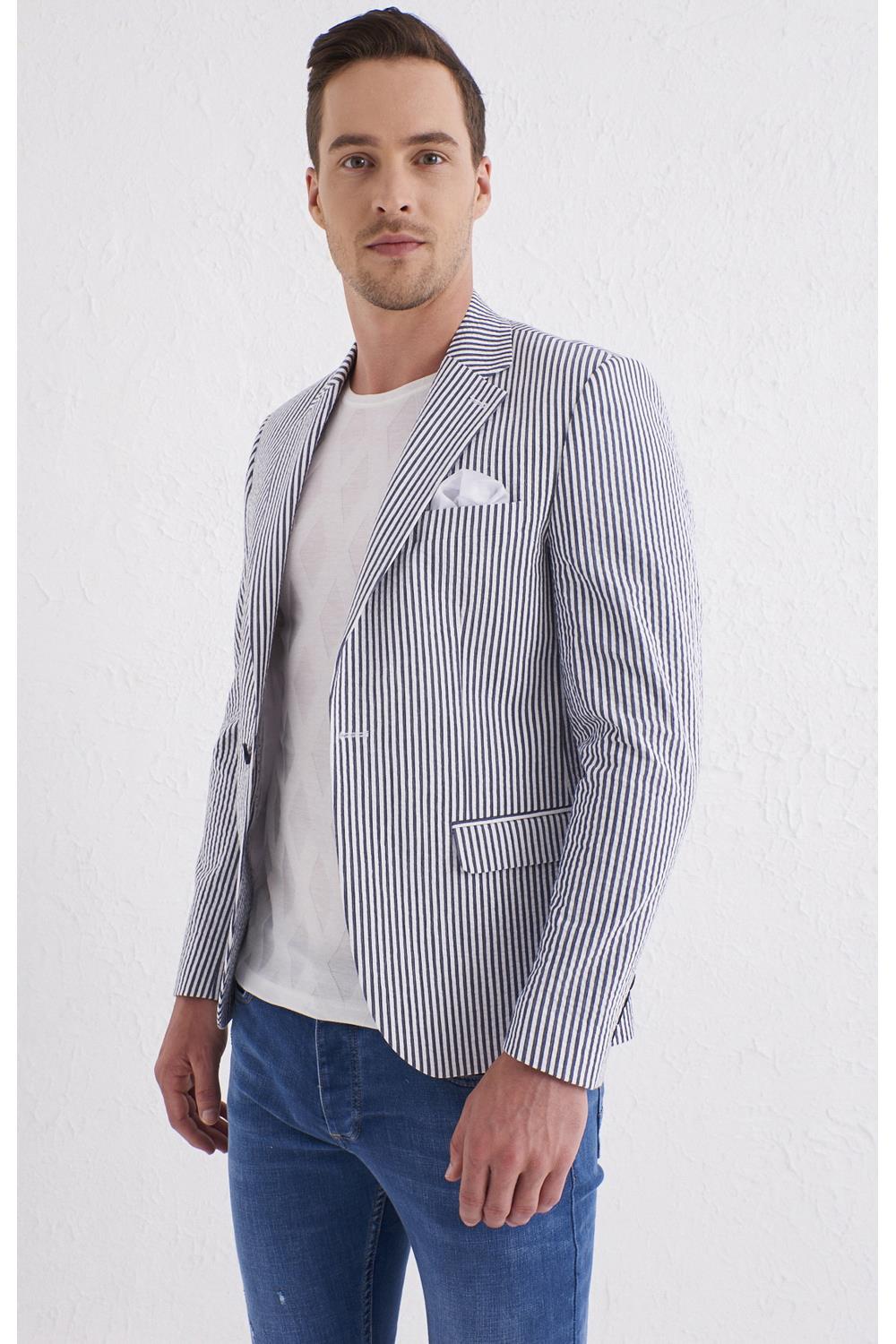 C 566 Slim Fit Lacivert-Beyaz Spor Ceket