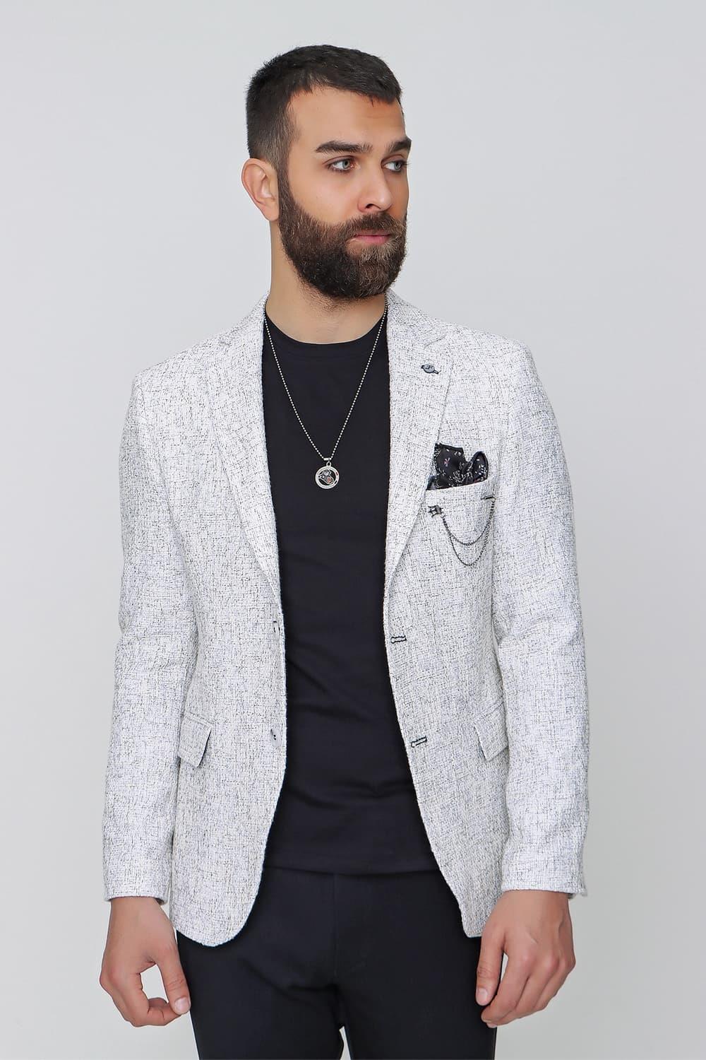 C 612 Slim Fit Gri-Beyaz Spor Ceket