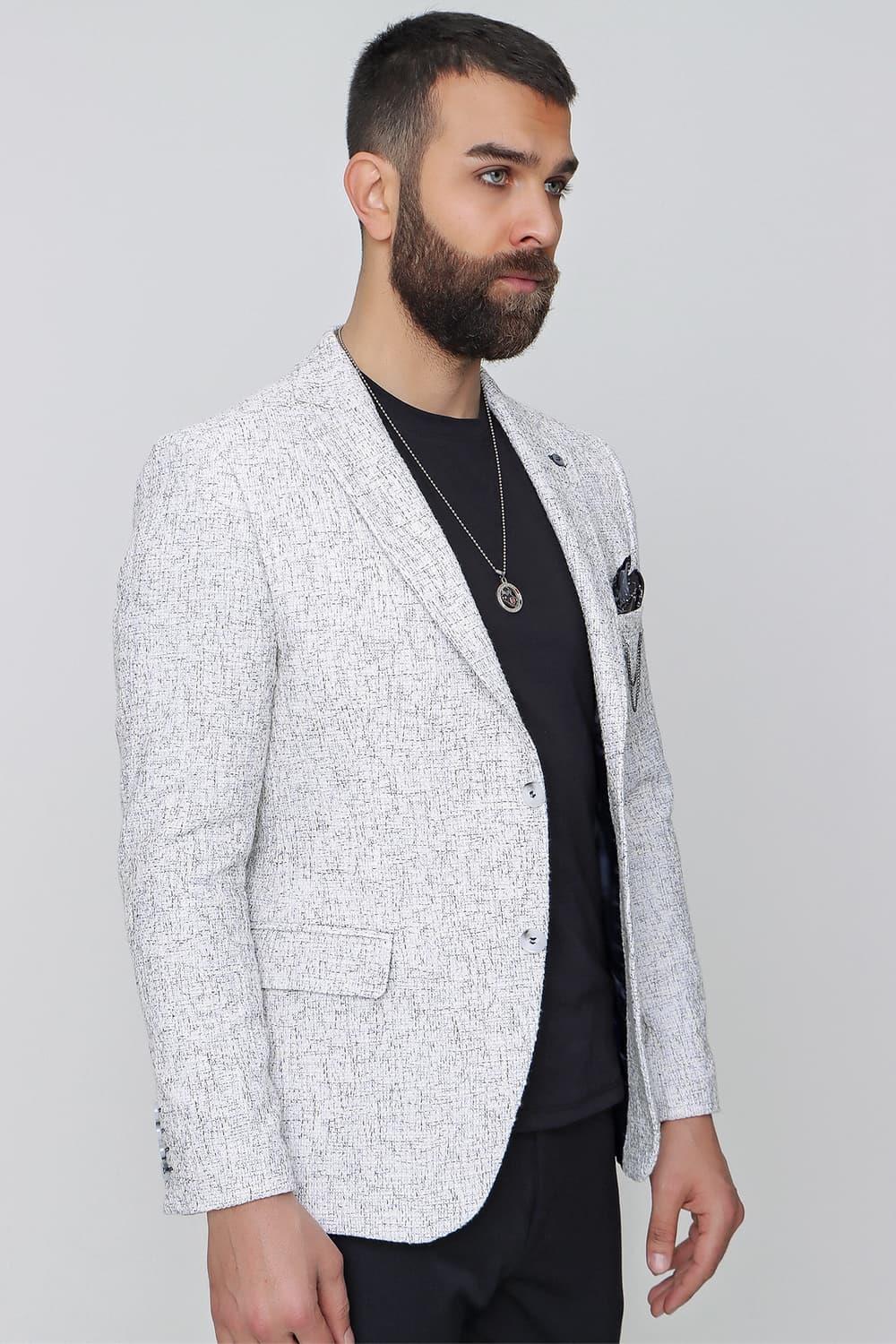 C 612 Slim Fit Gri-Beyaz Spor Ceket