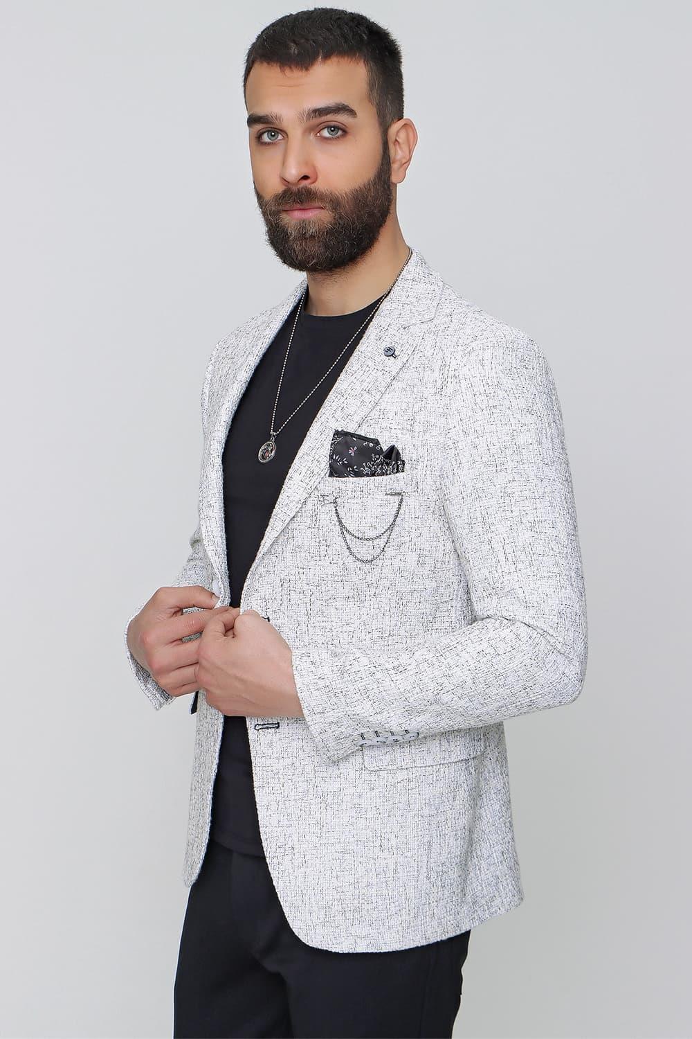 C 612 Slim Fit Gri-Beyaz Spor Ceket