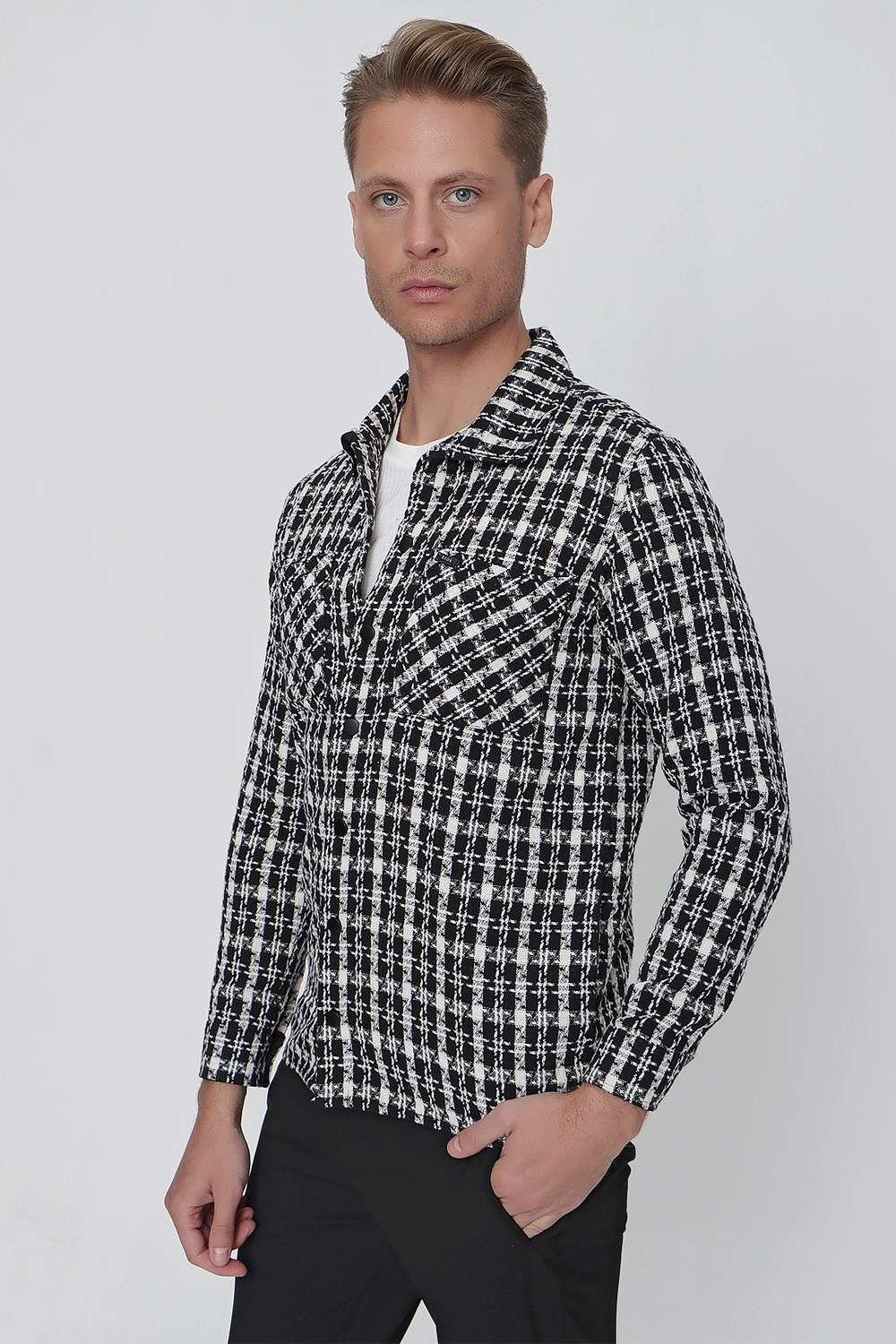 C 627 Slim Fit Siyah Kareli Spor Ceket