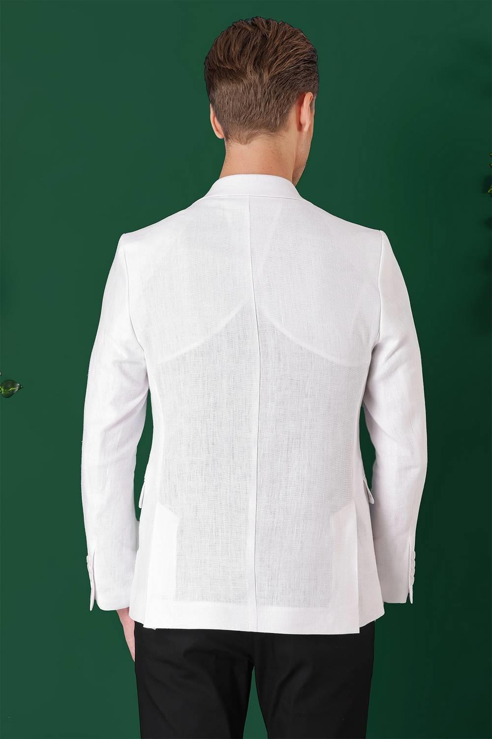 C 668 Comfort Fit Çift Yırtmaç %100 Keten Casuel Beyaz Ceket