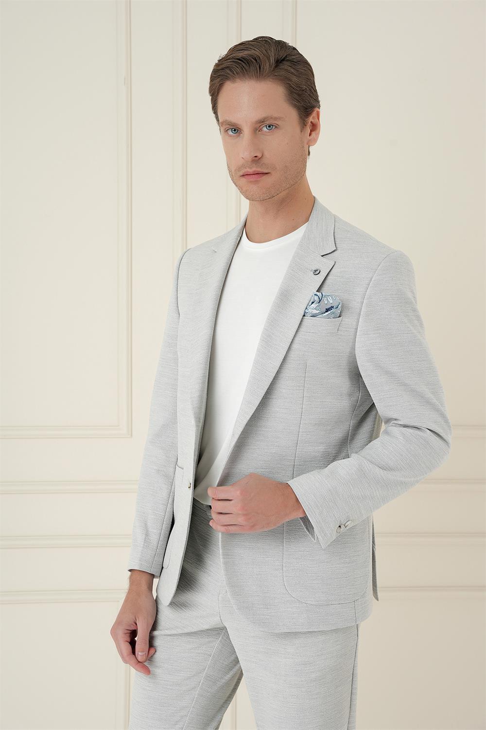 C 698 Comfort Fit Mono Yaka Çift Yırtmaç Torba Cep Casual Taş Ceket