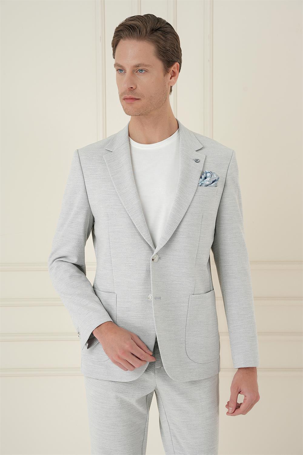 C 698 Comfort Fit Mono Yaka Çift Yırtmaç Torba Cep Casual Taş Ceket