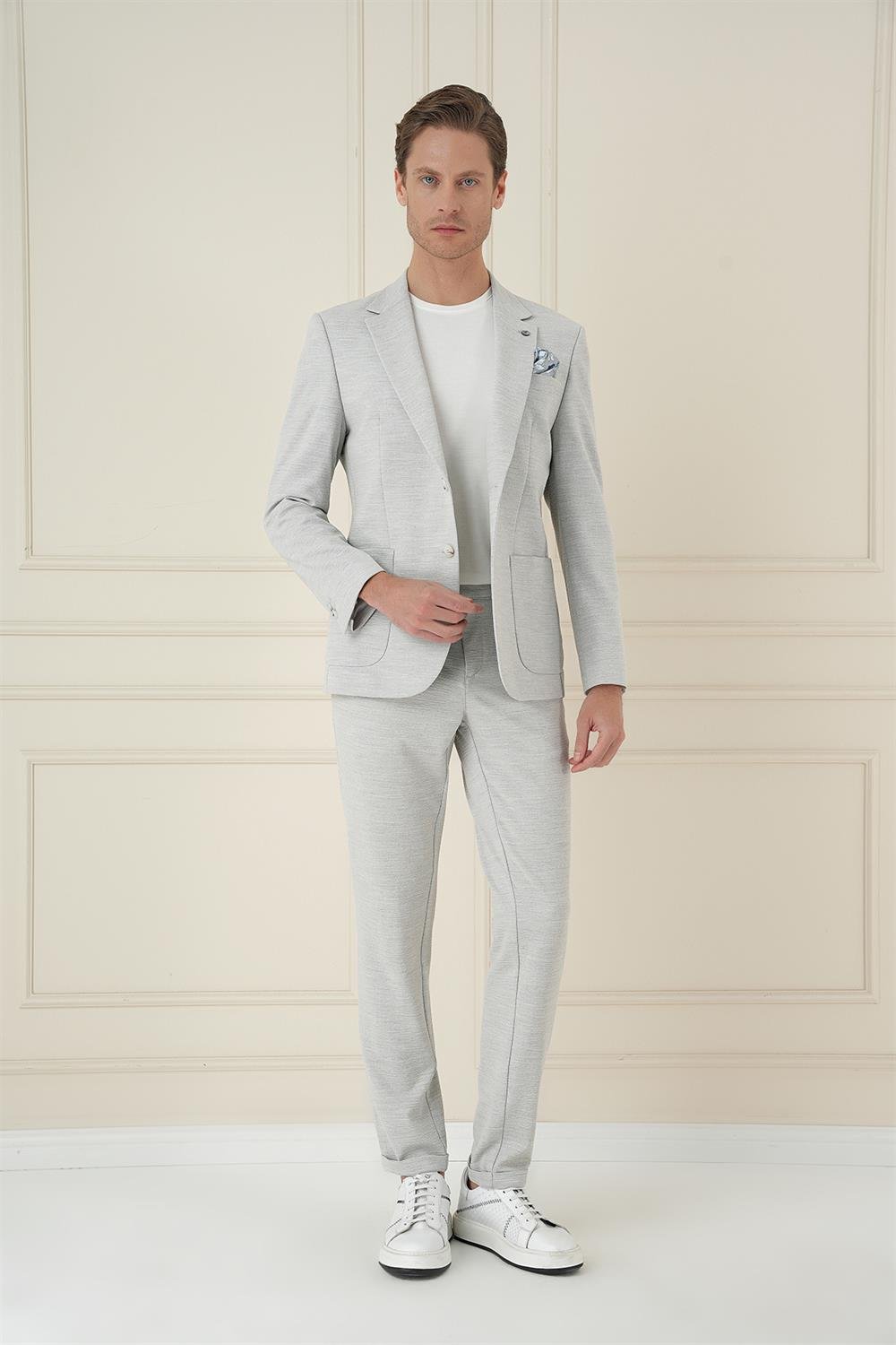C 698 Comfort Fit Mono Yaka Çift Yırtmaç Torba Cep Casual Taş Ceket