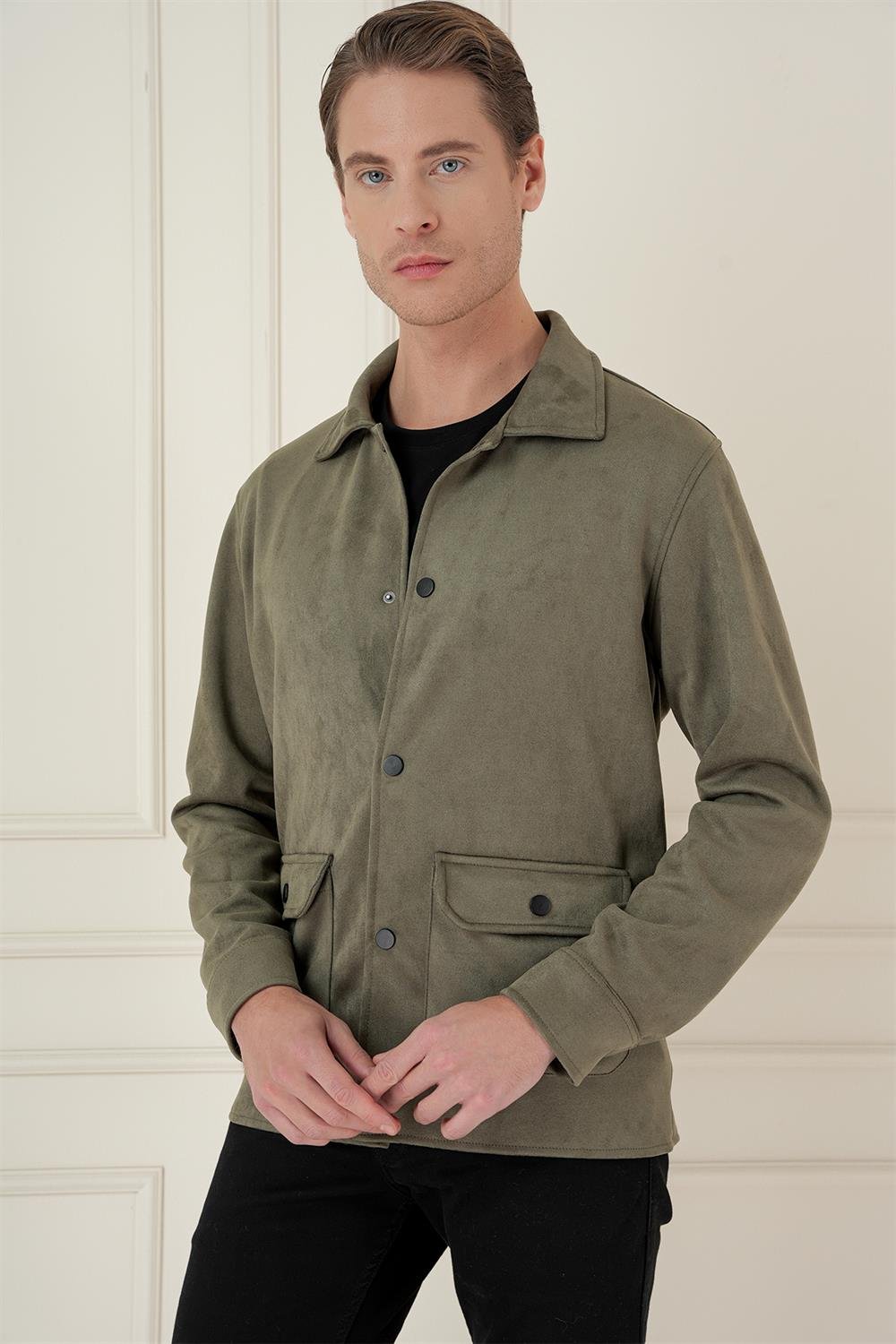 C 699 Comfort Fit Mono Yaka Kapaklı Cep Casual Haki Ceket