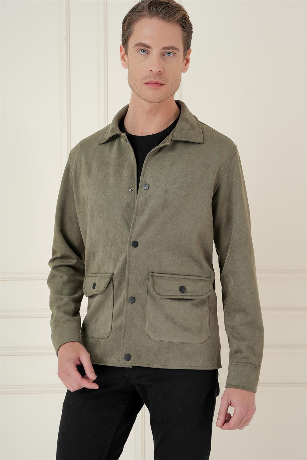 C 699 Comfort Fit Mono Yaka Kapaklı Cep Casual Haki Ceket