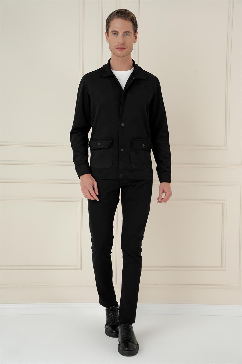 C 699 Comfort Fit Mono Yaka Kapaklı Cep Casual Siyah Ceket
