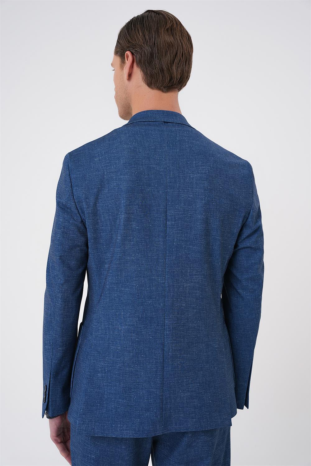 C 701 Comfort Fit Mono Yaka Çift Yırtmaç Torba Cep Casual Gece Mavisi Ceket