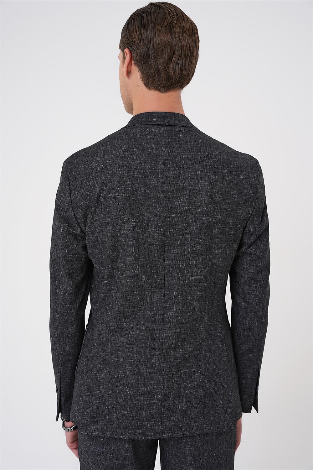 C 701 Comfort Fit Mono Yaka Çift Yırtmaç Torba Cep Casual Siyah Ceket