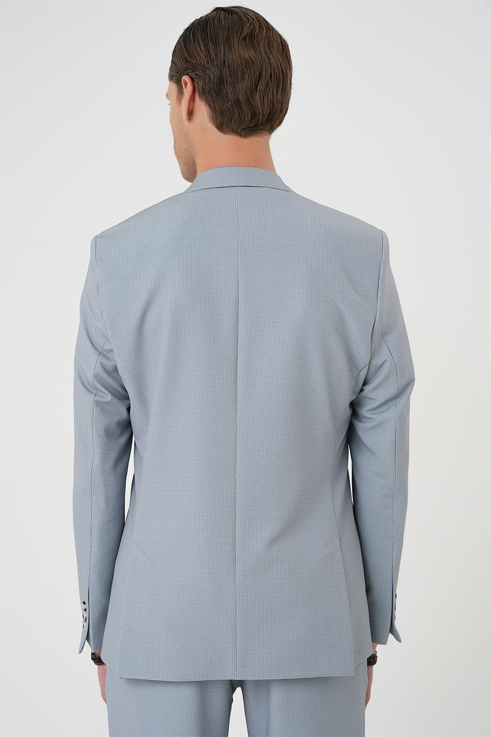 C 705 Comfort Fit Mono Yaka Çift Yırtmaç Torba Cep Kendinden Desenli Casual Gri Ceket