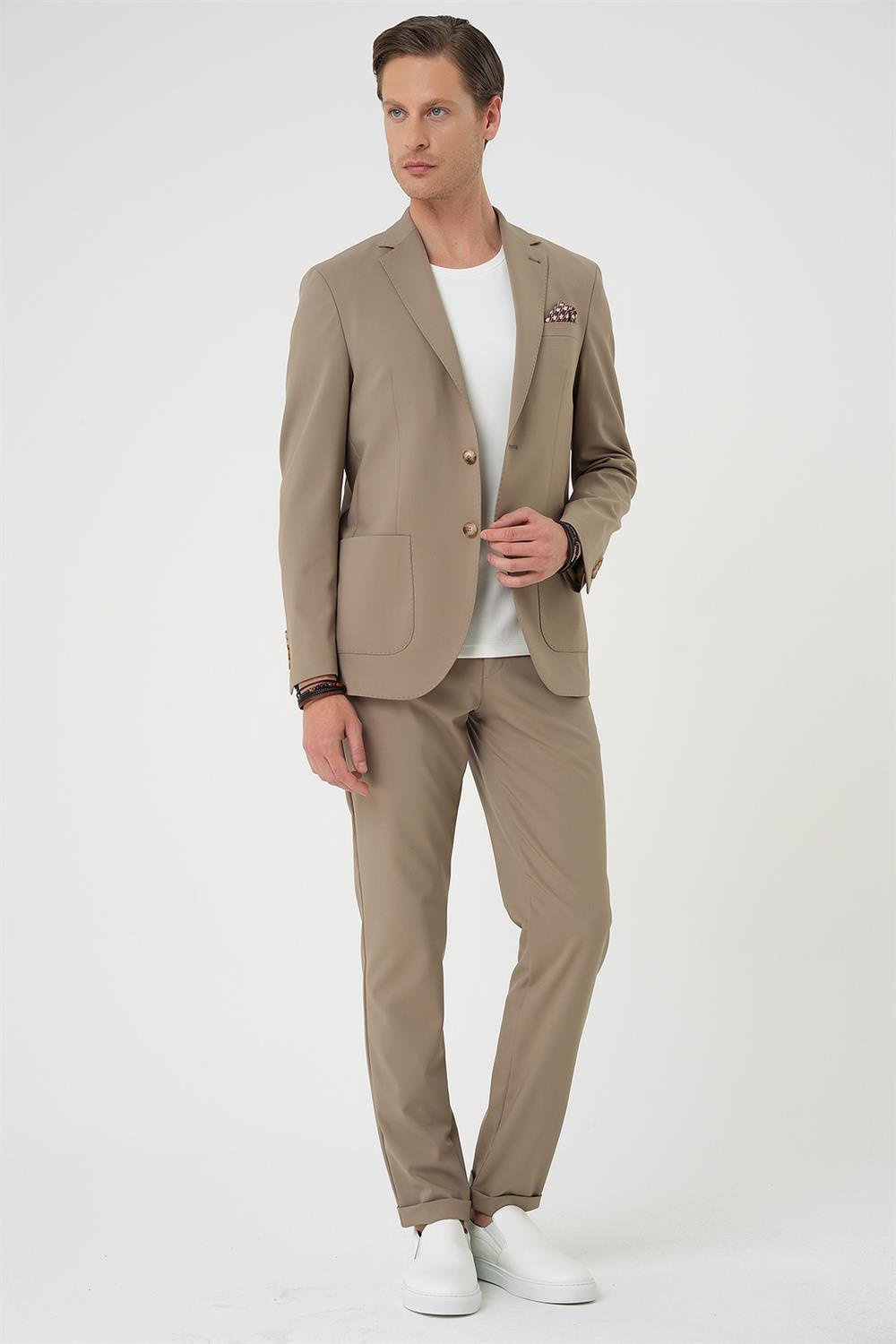 C 707 Comfort Fit Mono Yaka Torba Cep Casual Bej Ceket