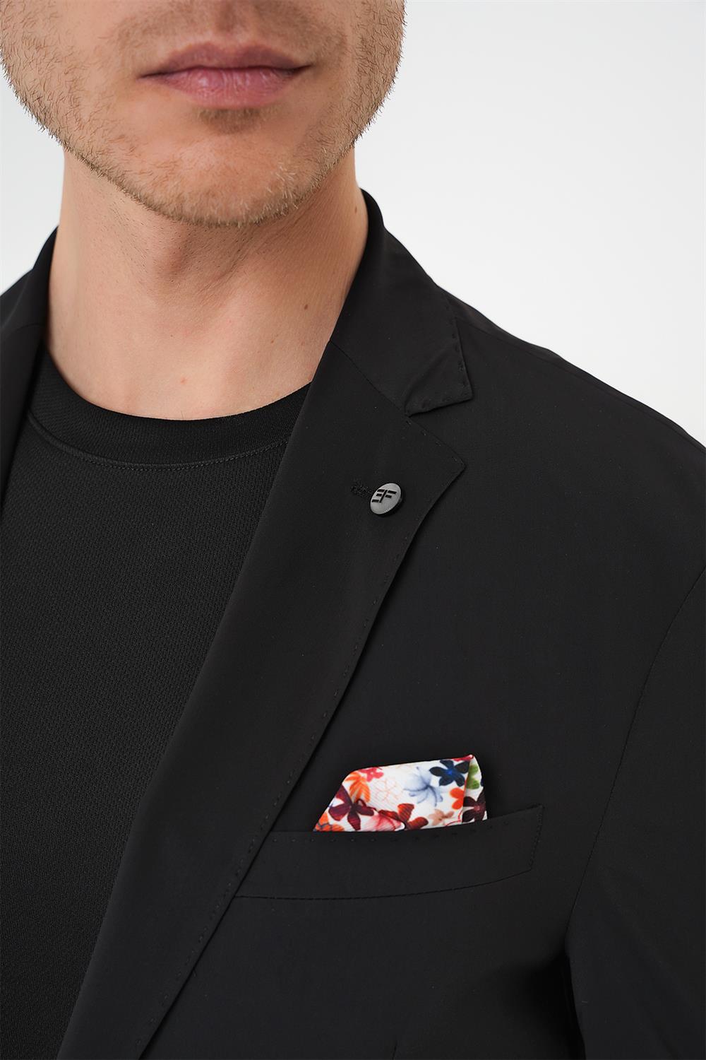 C 709 Regular Kalıp Mono Yaka Torba Cep Casual Siyah Ceket