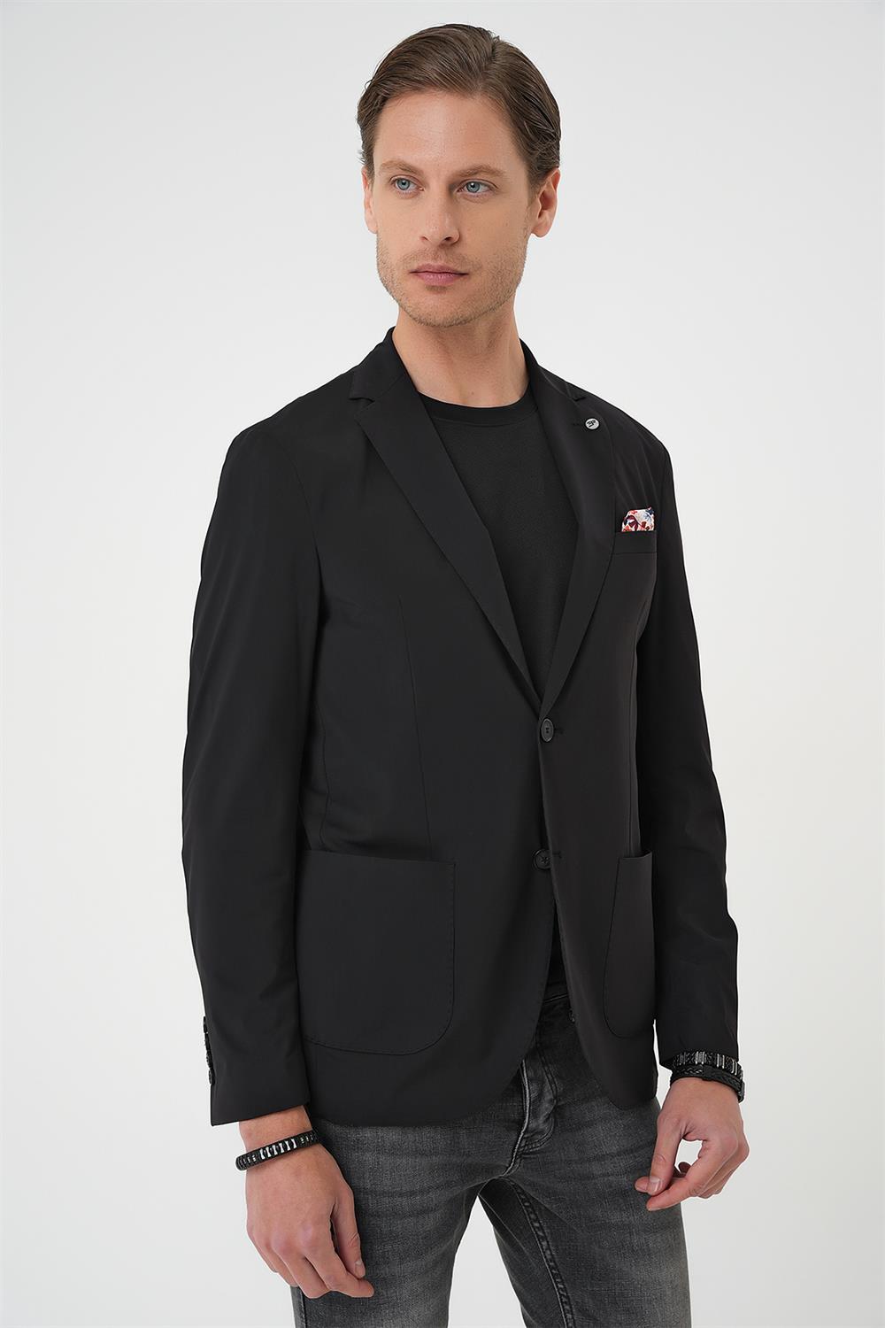 C 709 Regular Kalıp Mono Yaka Torba Cep Casual Siyah Ceket