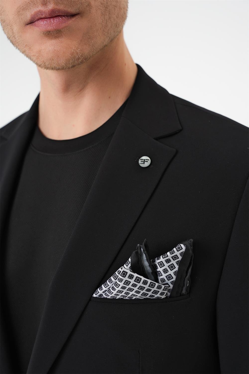 C 710 Slim Fit Mono Yaka Fleto Cepli Çift Yırtmaçlı Casual Siyah Ceket