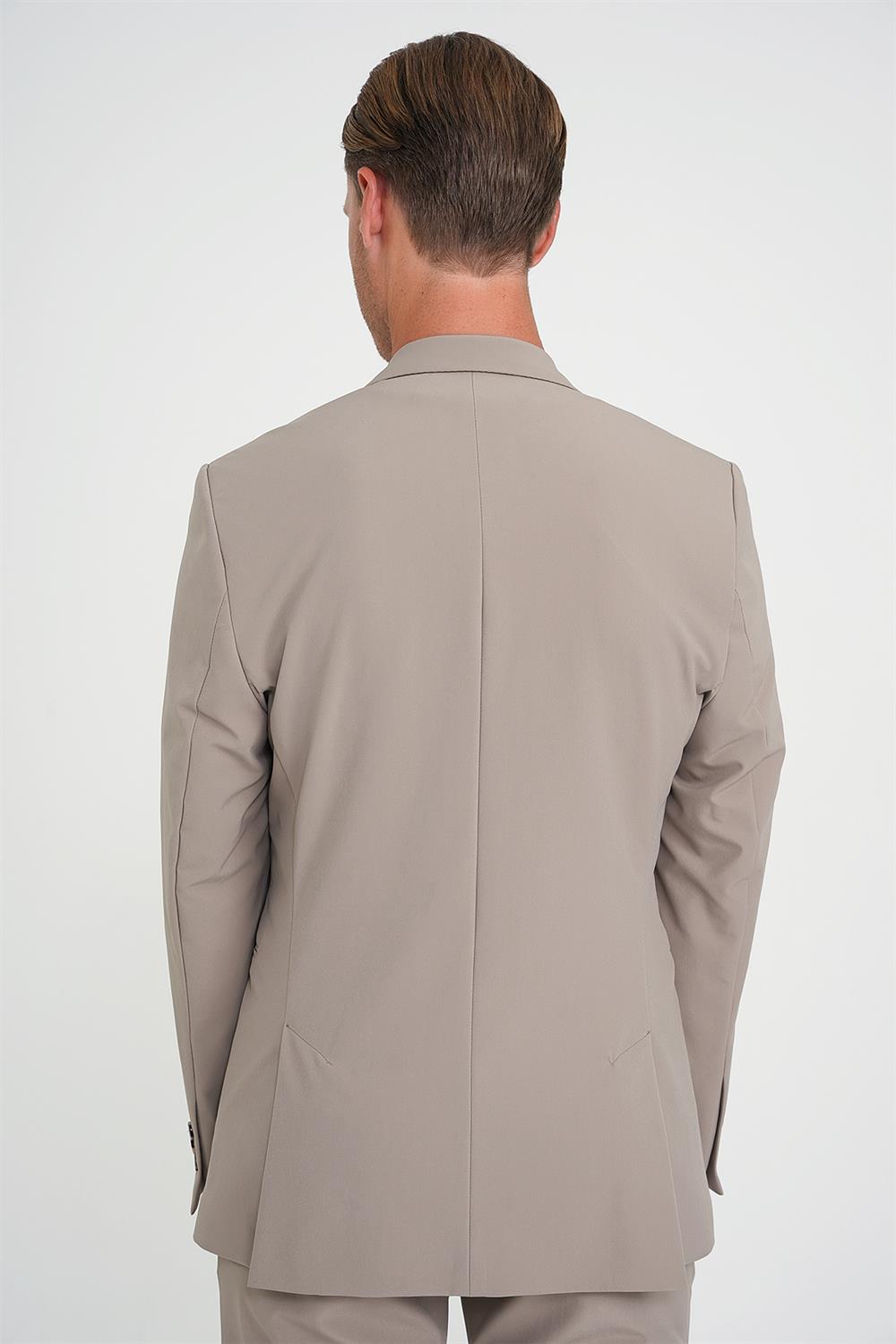 C 710 Slim Fit Mono Yaka Fleto Cepli Çift Yırtmaçlı Casual Vizon Ceket
