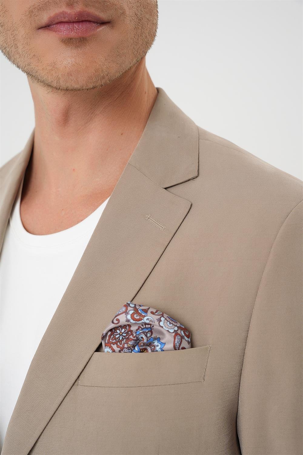 C 714 Slim Fit Torba Cep Spandex Karışımlı Casual Bej Ceket
