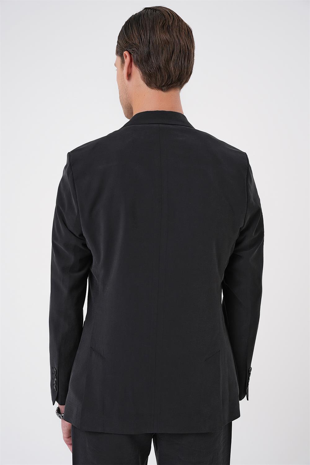 C 714 Slim Fit Torba Cep Spandex Karışımlı Casual Siyah Ceket