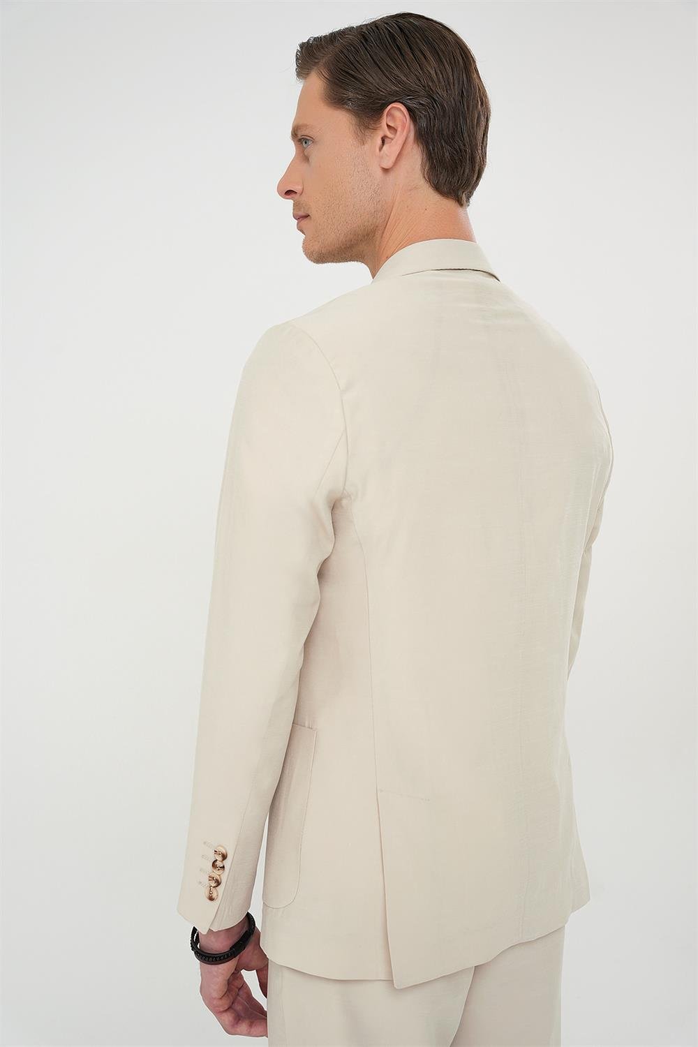 C 714 Slim Fit Torba Cep Spandex Karışımlı Casual Krem Ceket