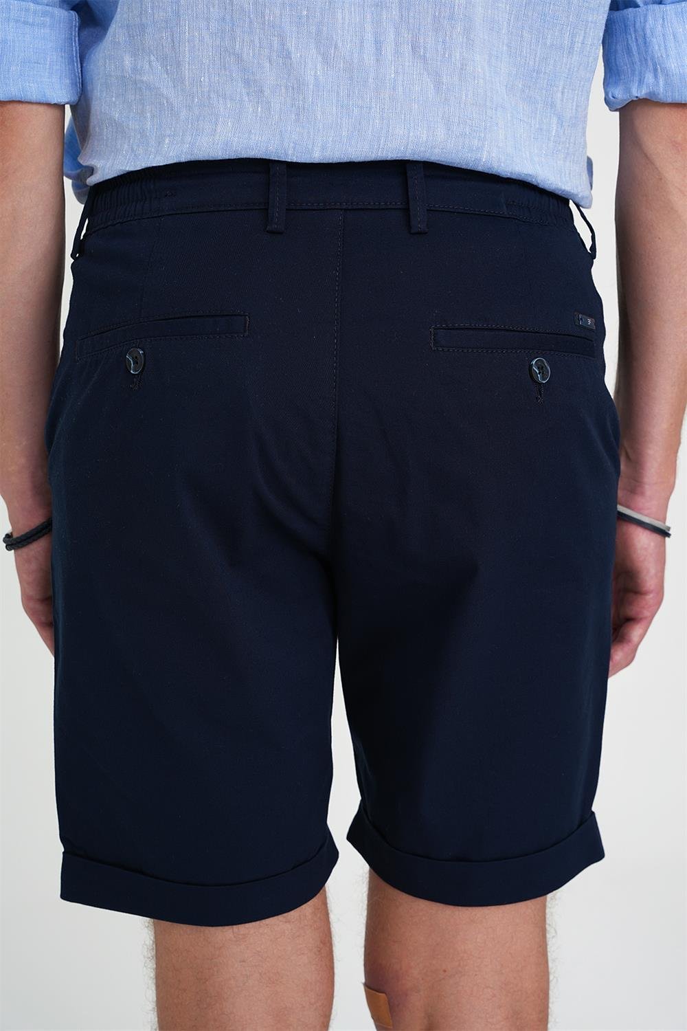 Comfort Fit Bağcıklı ve Lastikli Bel Esnek Pamuk Casuel Lacivert Şort Bermuda 036 