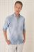 Comfort Fit Batik Desen %100 Keten Mavi Gömlek G 1571