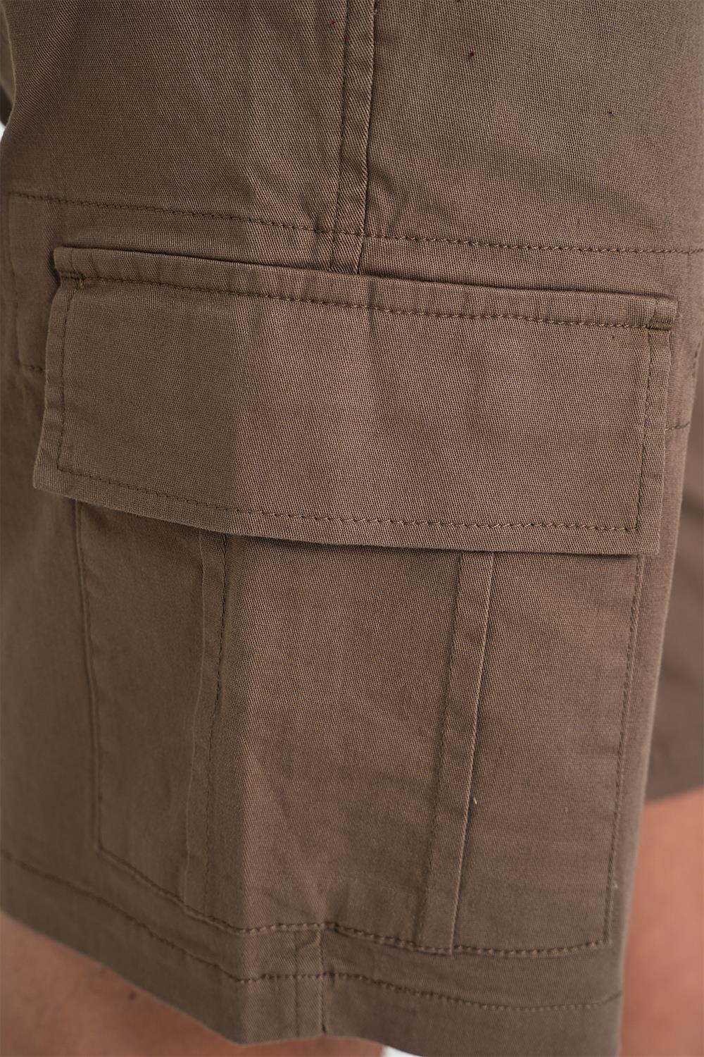 Comfort Fit Beli Kemerli Kargo Cep Pamuk Casuel Toprak Şort Bermuda 039 
