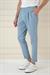 Comfort Fit Beli Tokalı Çift Pileli Havacı Mavi Jogger Pantolon P 1172