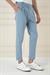Comfort Fit Beli Tokalı Çift Pileli Havacı Mavi Jogger Pantolon P 1172