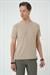 Comfort Fit Bisiklet Yaka Kabartma Desenli Casuel Bej Tişört Ts 899