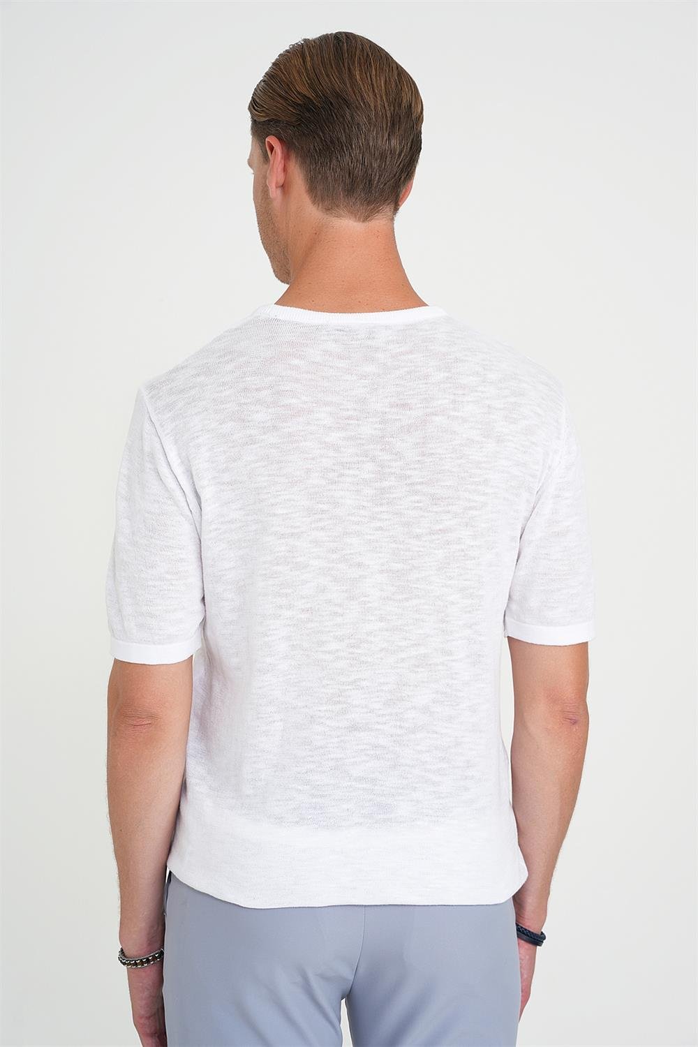 Comfort Fit Bisiklet Yaka Kısa Kol Spor Beyaz Triko Tr 881
