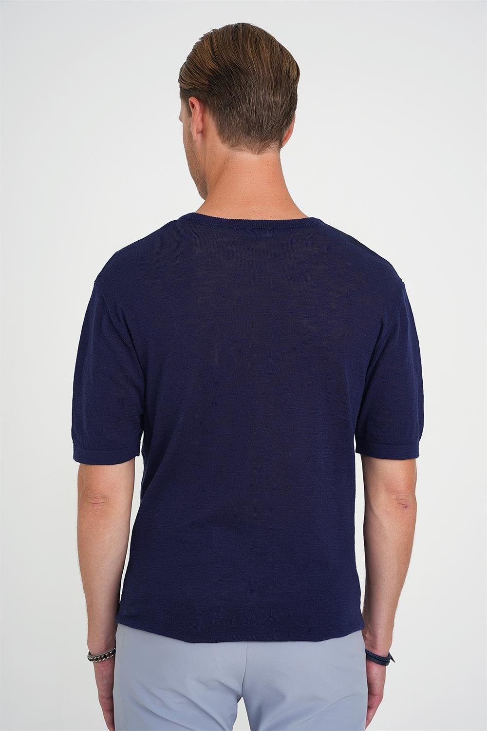 Comfort Fit Bisiklet Yaka Kısa Kol Spor Lacivert Triko Tr 881