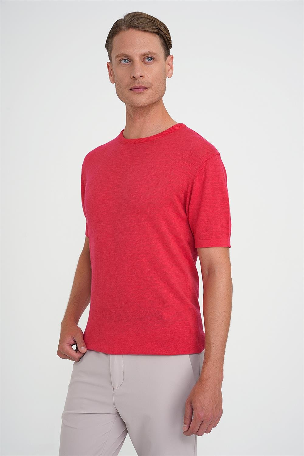 Comfort Fit Bisiklet Yaka Kısa Kol Spor Mercan Triko Tr 881