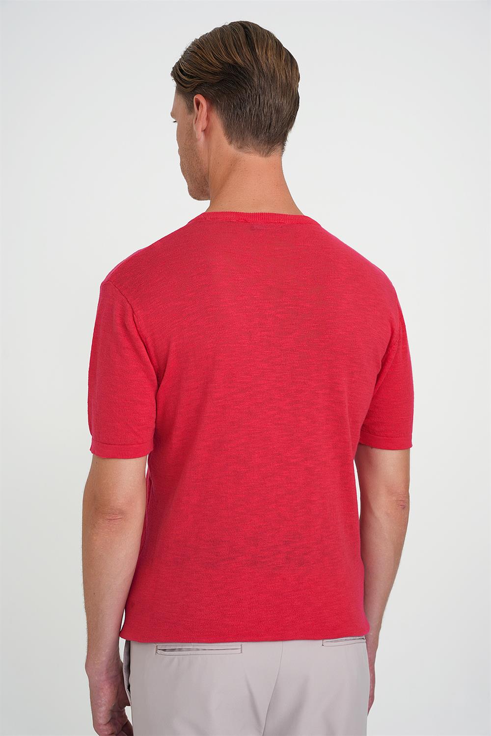 Comfort Fit Bisiklet Yaka Kısa Kol Spor Mercan Triko Tr 881