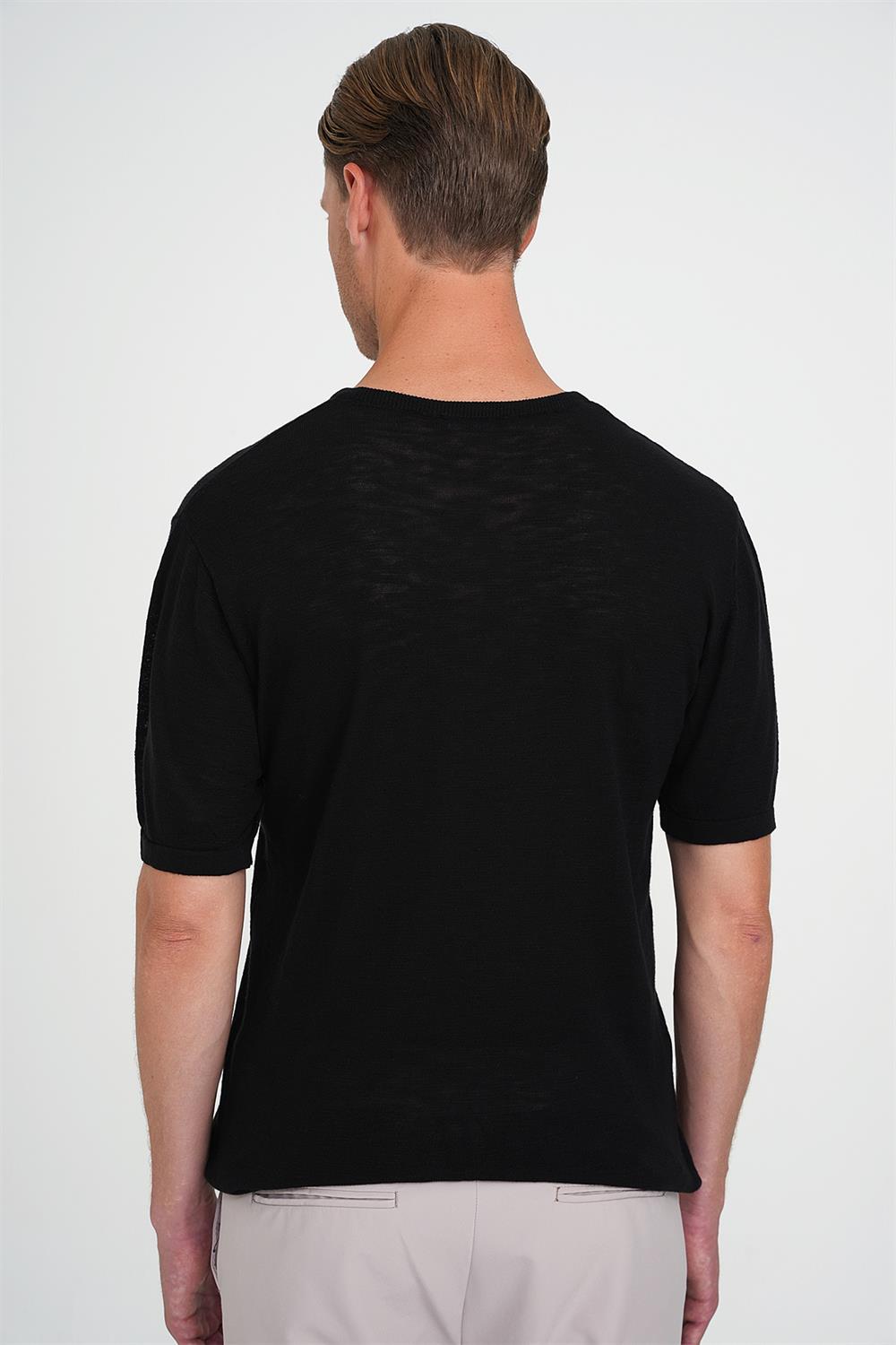 Comfort Fit Bisiklet Yaka Kısa Kol Spor Siyah Triko Tr 881