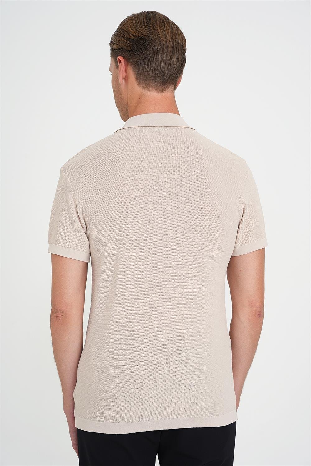Comfort Fit Polo Yaka Kısa Kollu Bej Triko Tr 883